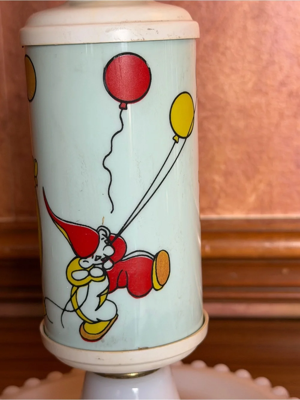 Vintage 1950s Milk Glass Nursery Lamp Circus Clown Giraffe Hobnail Base WORKS